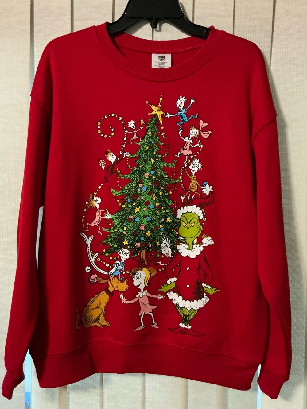 Women’s Red Grinch Christmas Tree Graphic Sweatshirt - The Grinch Dr Seuss Med